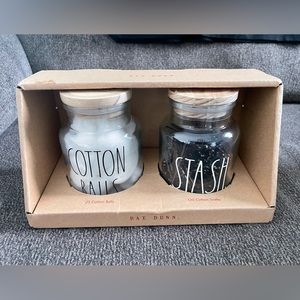 NWT Rae Dunn jar set sealed. ‘Cotton balls , Stash’ for bathroom
